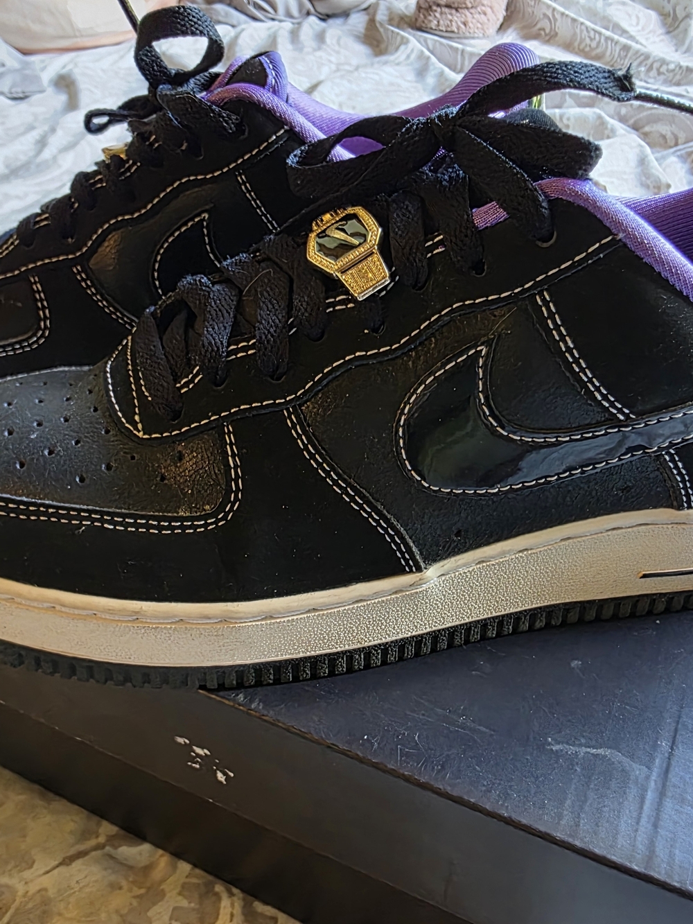 Nike Black and Purple Low-Top Sneakers Air Force 1